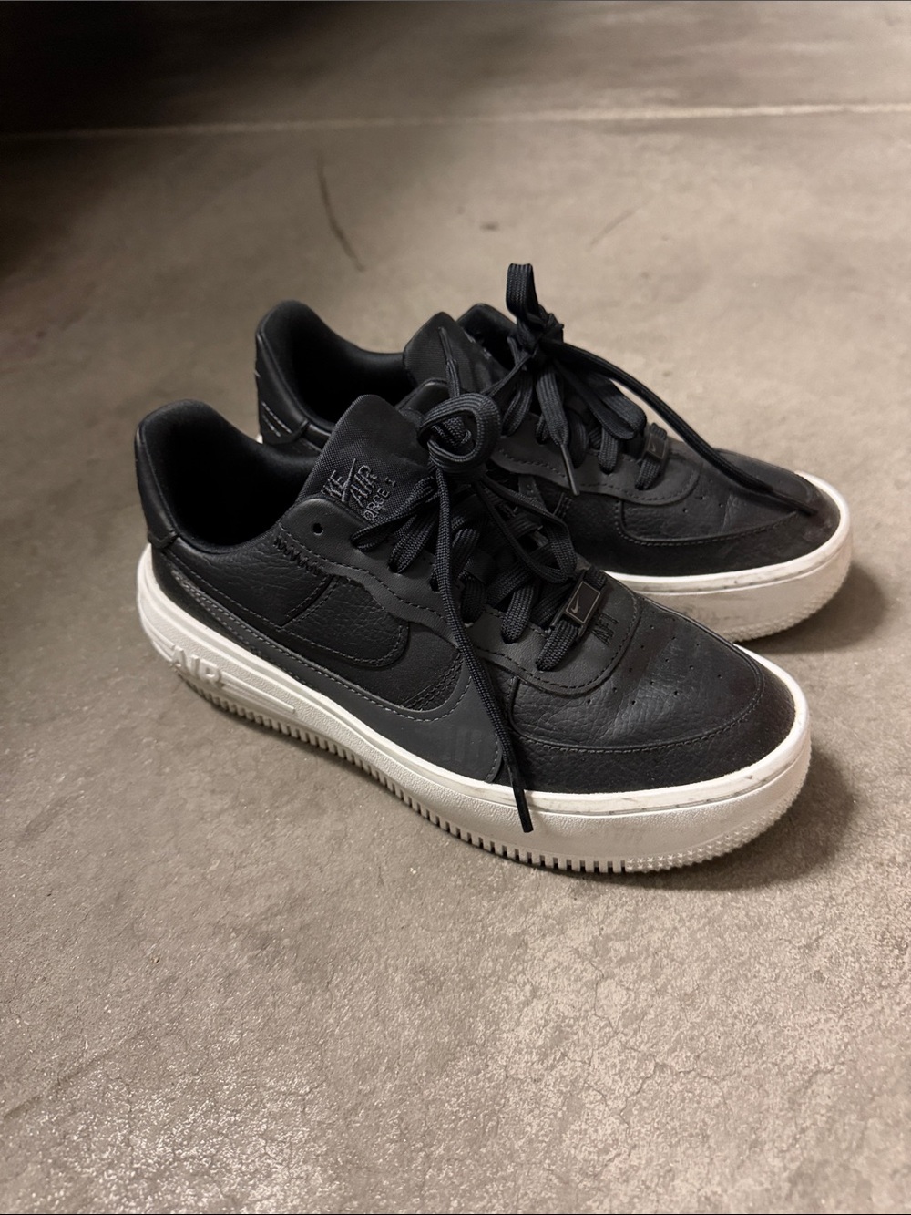 Nike Black Leather Low-Top Sneakers with White Platform Sole